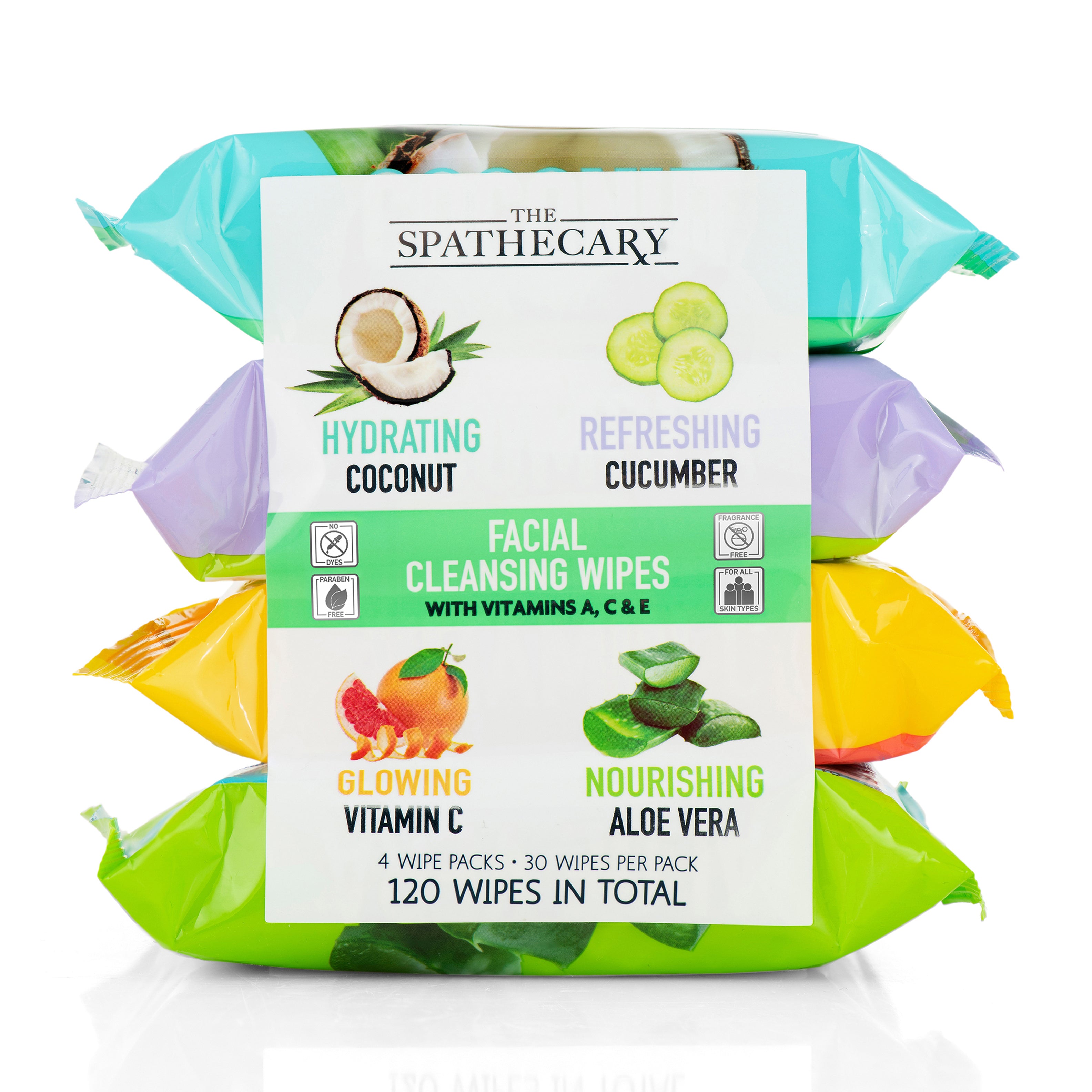 Assorted Facial Cleansing Wipes- Cucumber/Vitamin C/Aloe Vera/Coconut