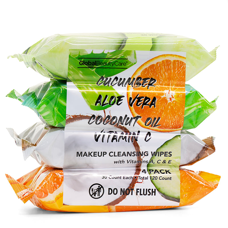 Global Beauty Care Assorted Makeup Cleansing Wipes (Cucumber, Aloe Vera, Coconut Oil & Vitamin C)