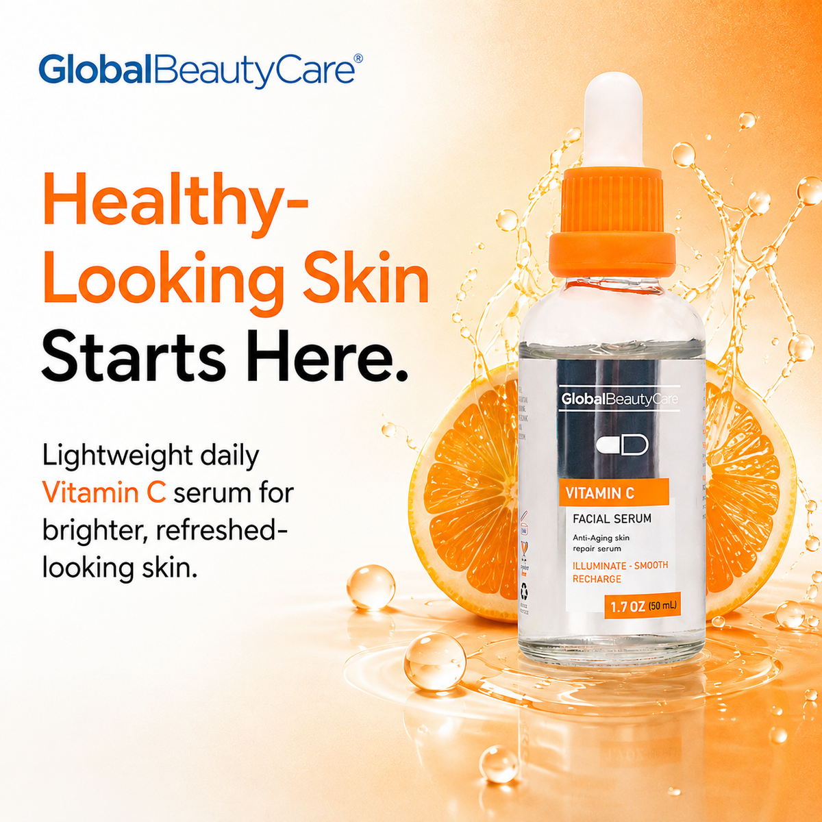 Global Beauty Care Vitamin C Facial Serum 1.7oz lifestyle texture closeup