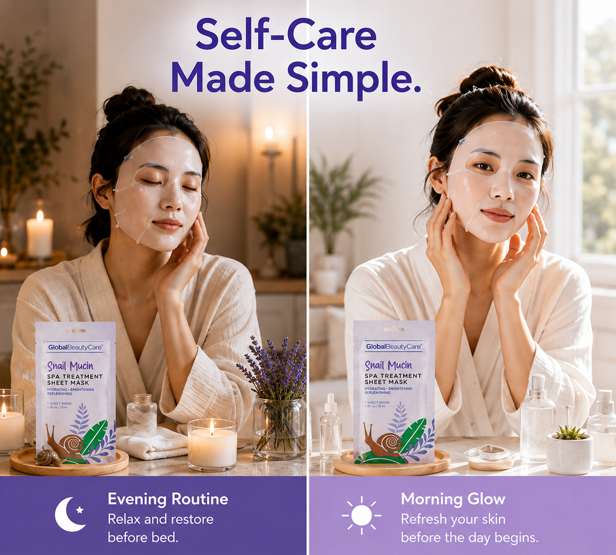Global Beauty Care Snail Mucin Face Mask 3-pack lifestyle texture closeup