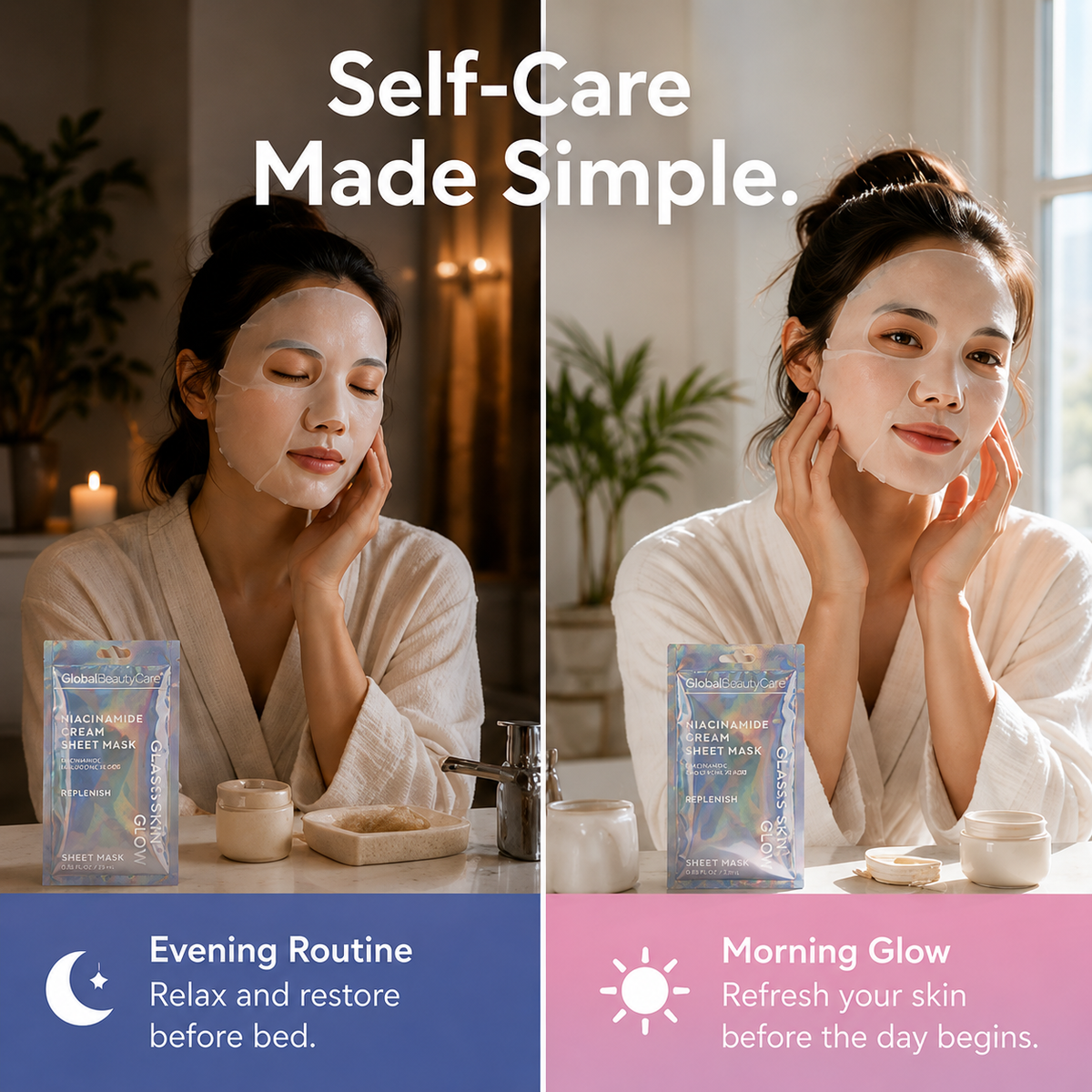 Global Beauty Care Niacinamide Glass Glow Cream Mask 3-pack lifestyle texture closeup