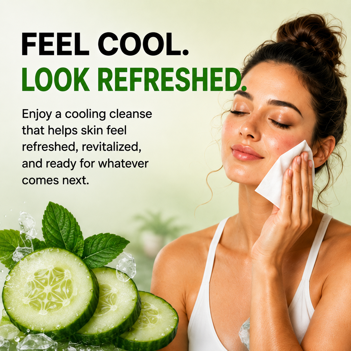 Global Beauty Care Cucumber Makeup Cleansing Wipes 4-pack lifestyle closeup detail