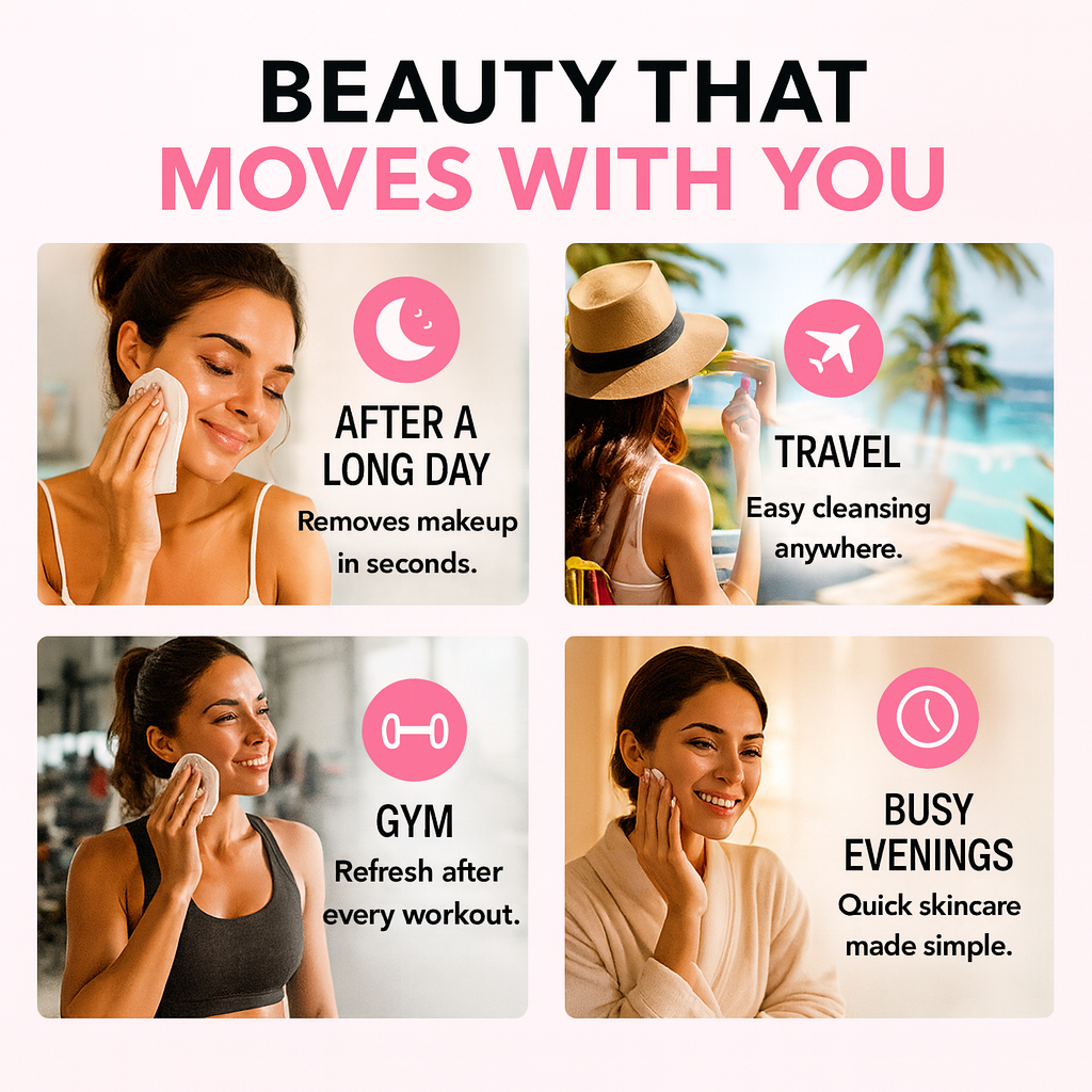 Global Beauty Care Collagen Makeup Cleansing Wipes 4-pack lifestyle closeup detail