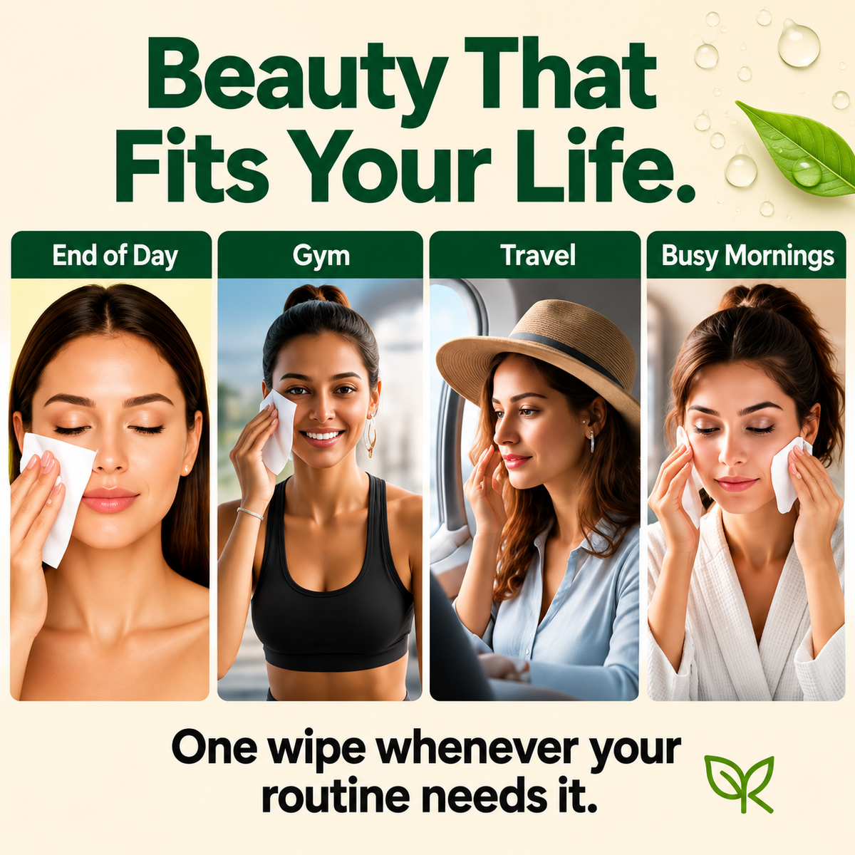 Global Beauty Care Assorted Makeup Cleansing Wipes 4-pack lifestyle closeup detail