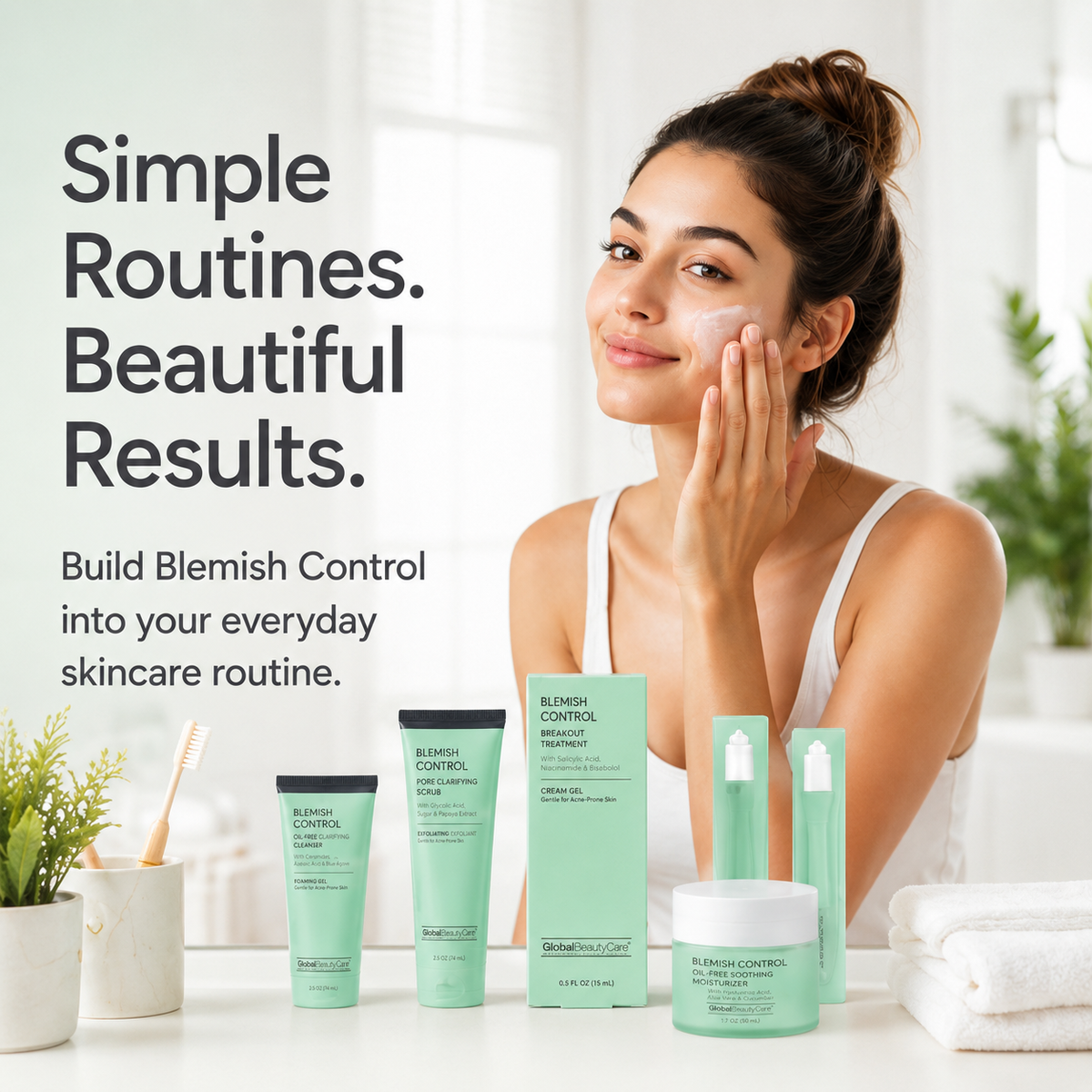 Global Beauty Care Blemish Control Collection 6-piece set lifestyle texture closeup