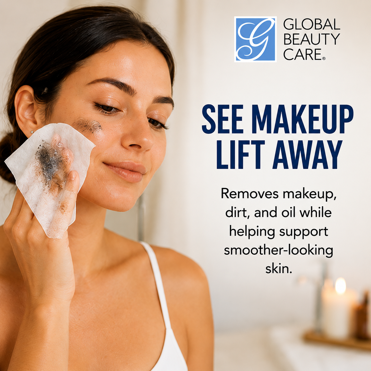 Global Beauty Care Retinol Makeup Cleansing Wipes 4-pack lifestyle closeup detail