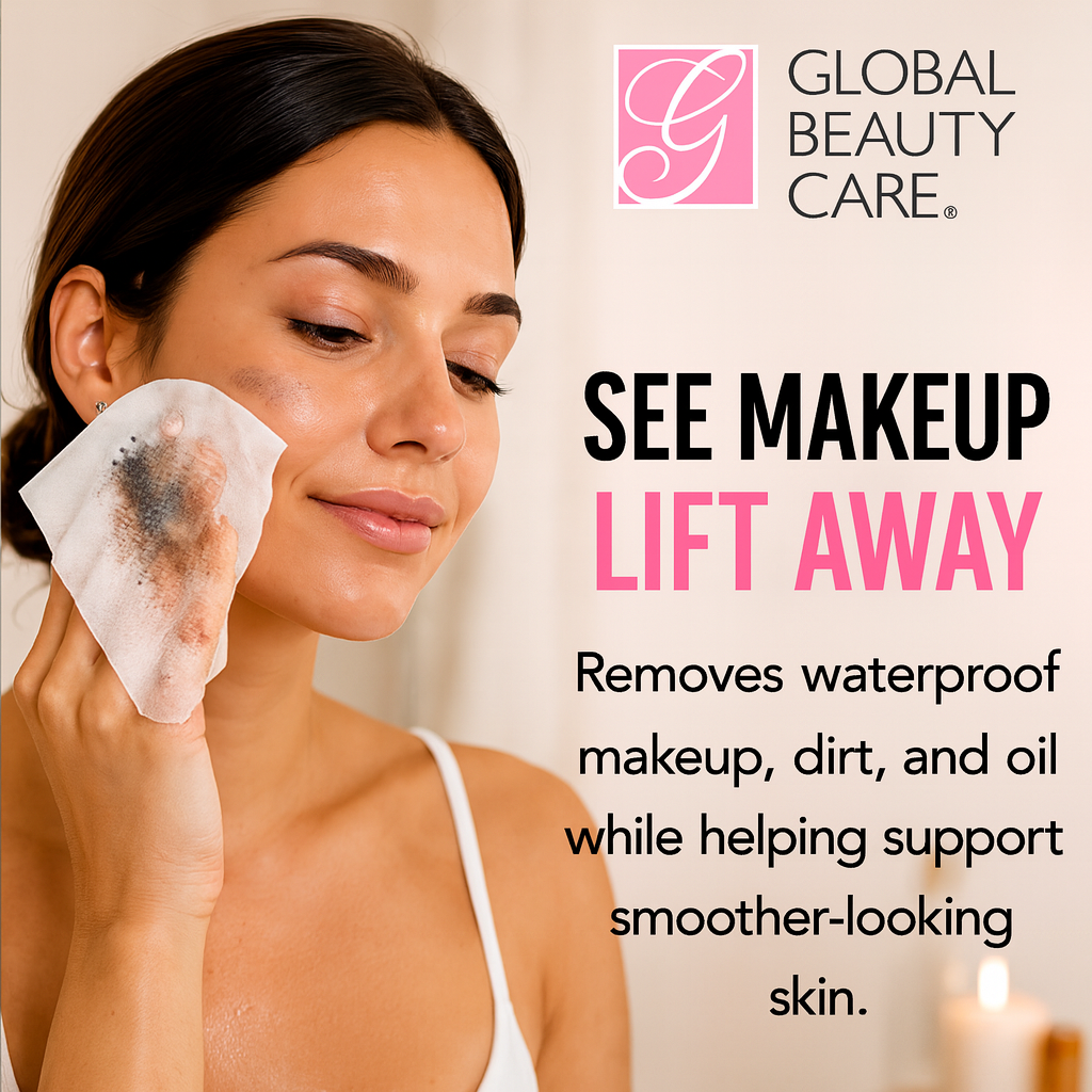 Global Beauty Care Collagen Makeup Cleansing Wipes 4-pack lifestyle closeup detail