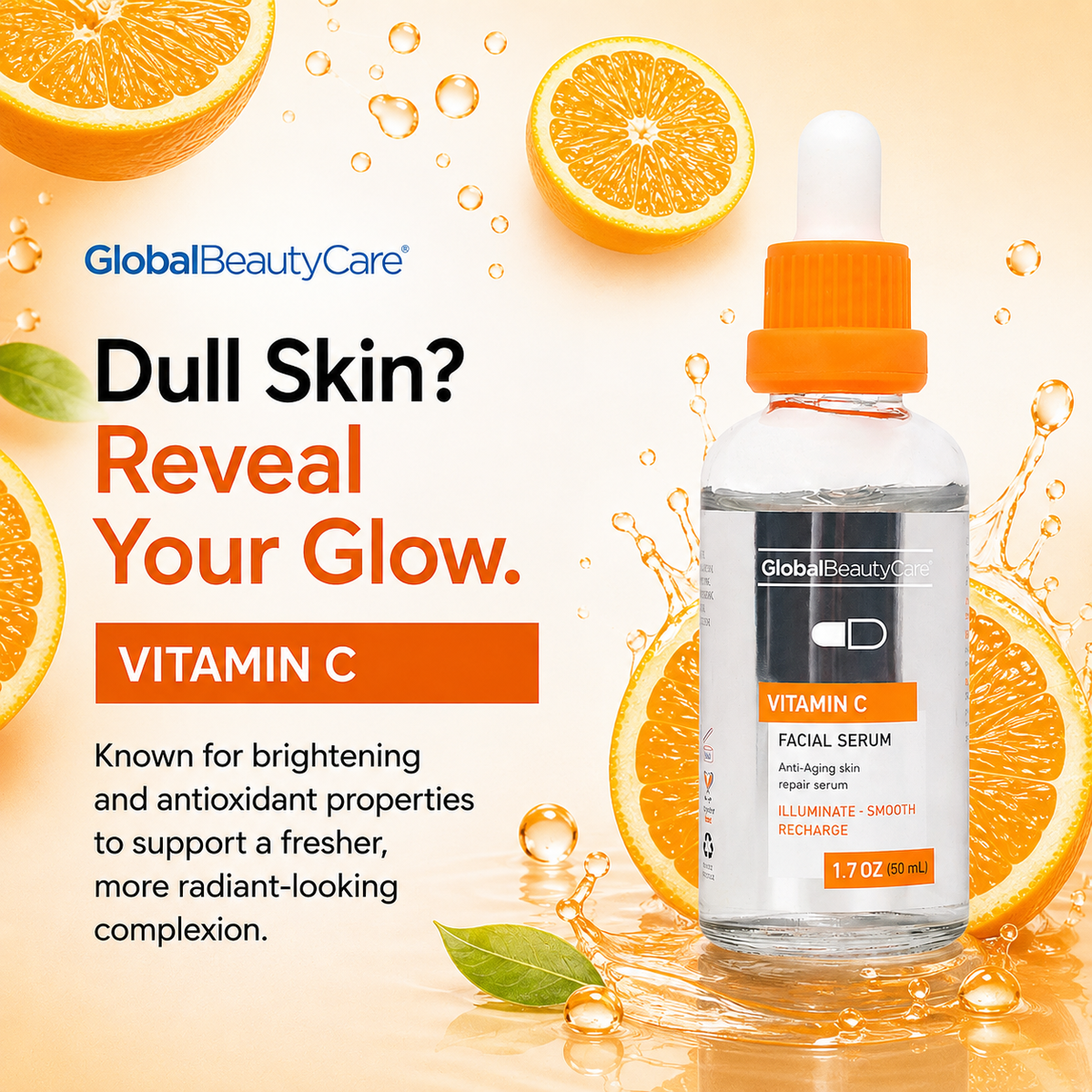 Global Beauty Care Vitamin C Facial Serum 1.7oz lifestyle texture closeup