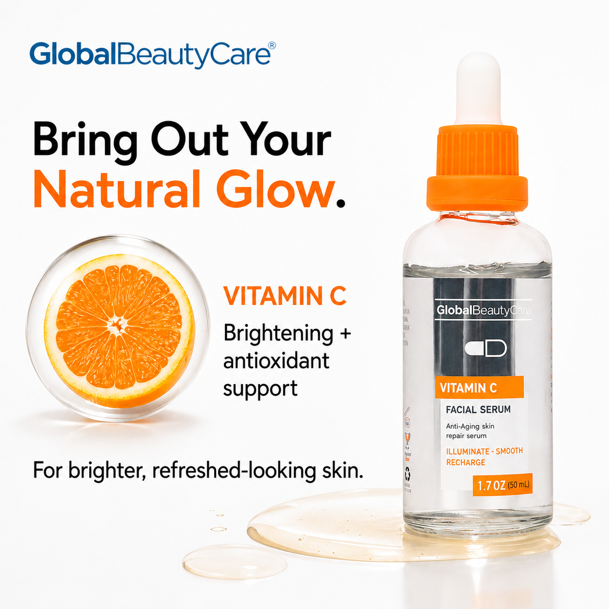 Global Beauty Care Vitamin C Facial Serum 1.7oz lifestyle texture closeup