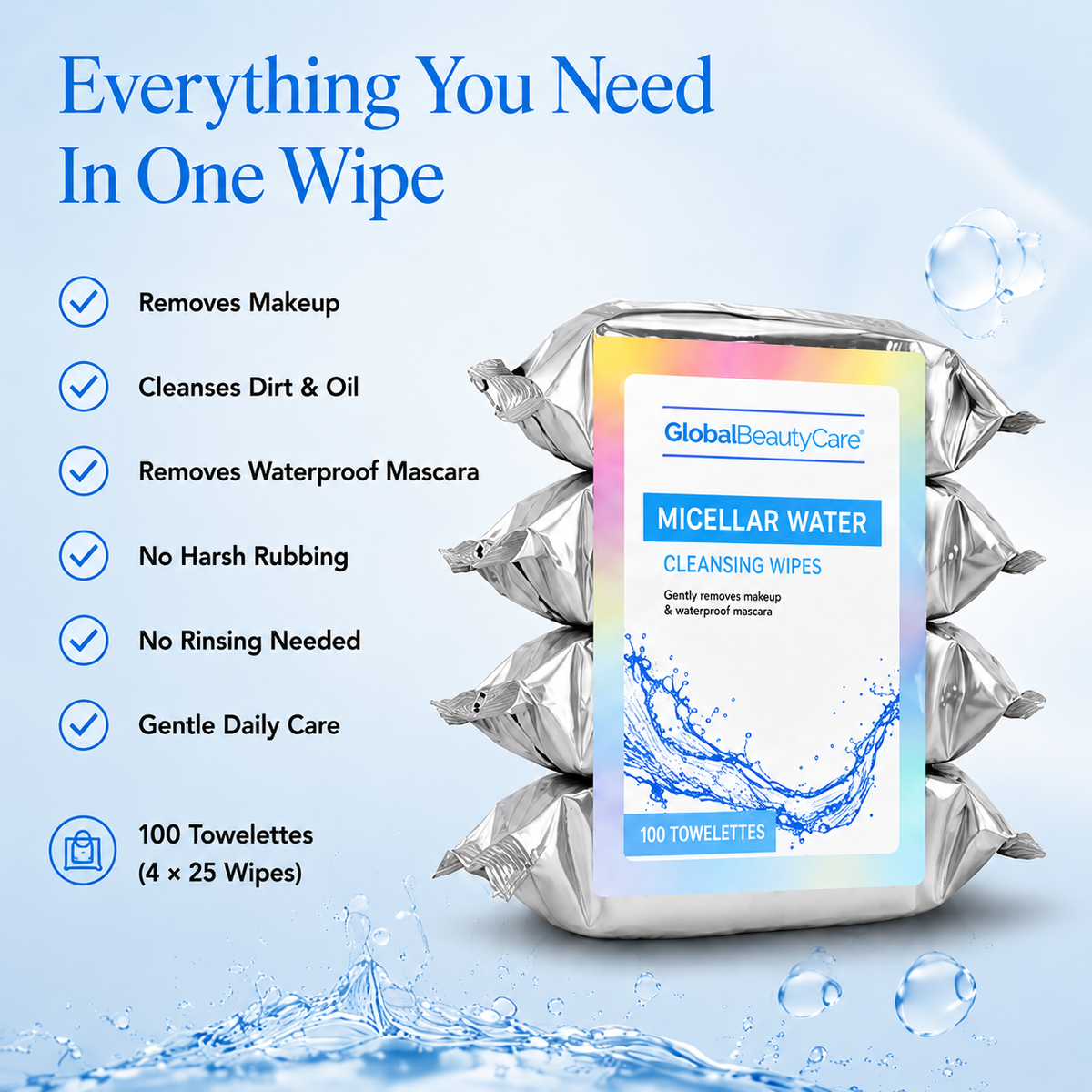 Micellar Wipe 4 pack - 100 Ct