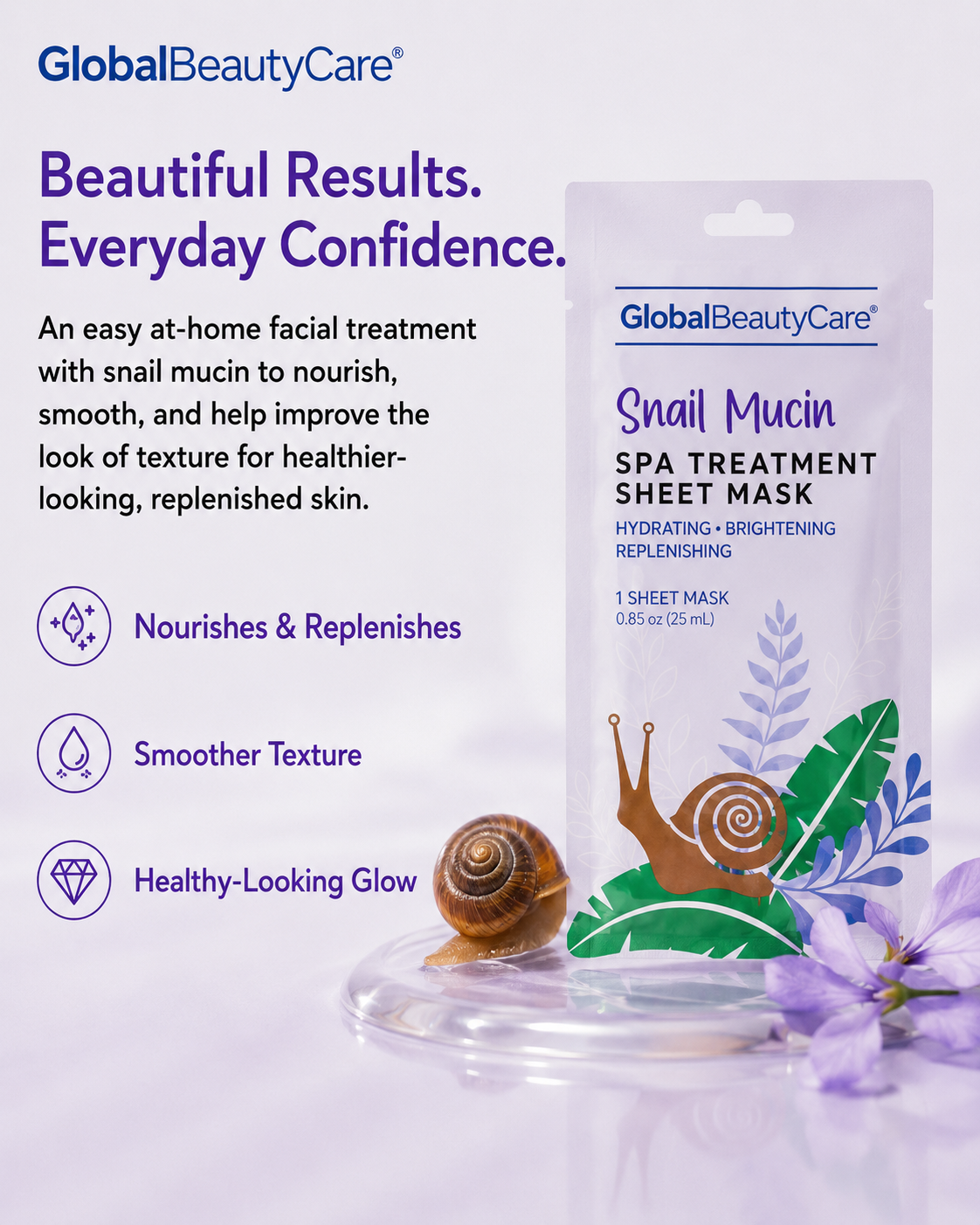 Global Beauty Care Snail Mucin Face Mask 3-pack lifestyle texture closeup