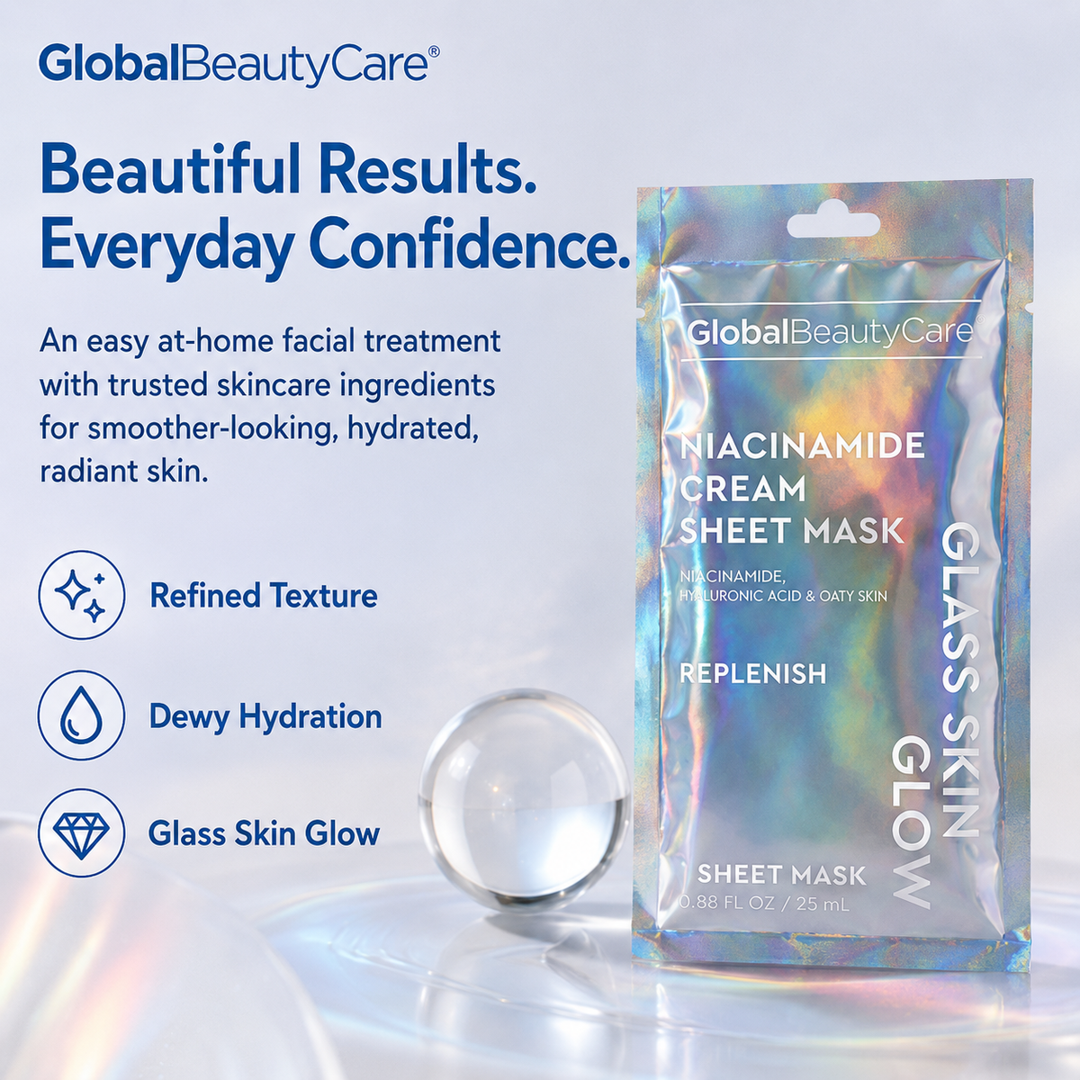 Global Beauty Care Niacinamide Glass Glow Cream Mask 3-pack lifestyle texture closeup