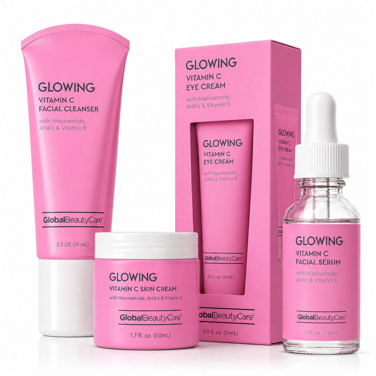 Global Beauty Care Glowing Vitamin C Collection 4-piece set packaging front label detail