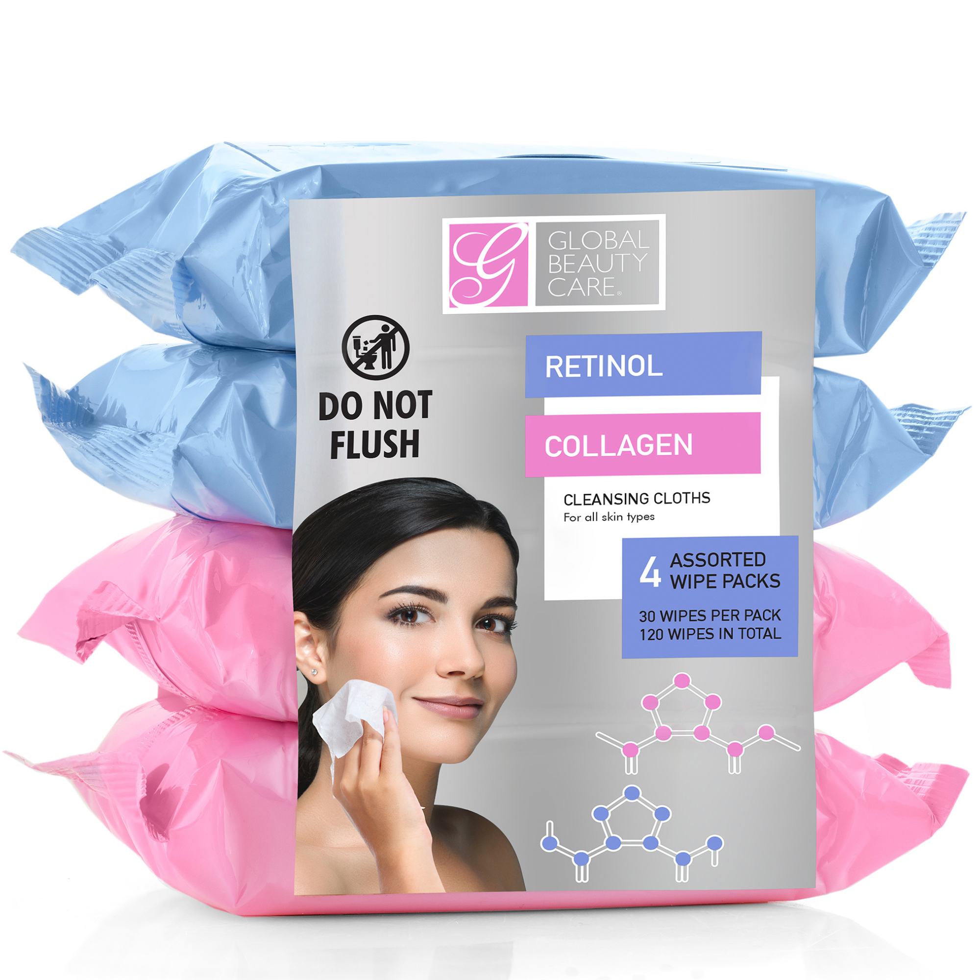 Assorted Makeup Cleansing Wipes- Retinol, Collagen- 4 Pack