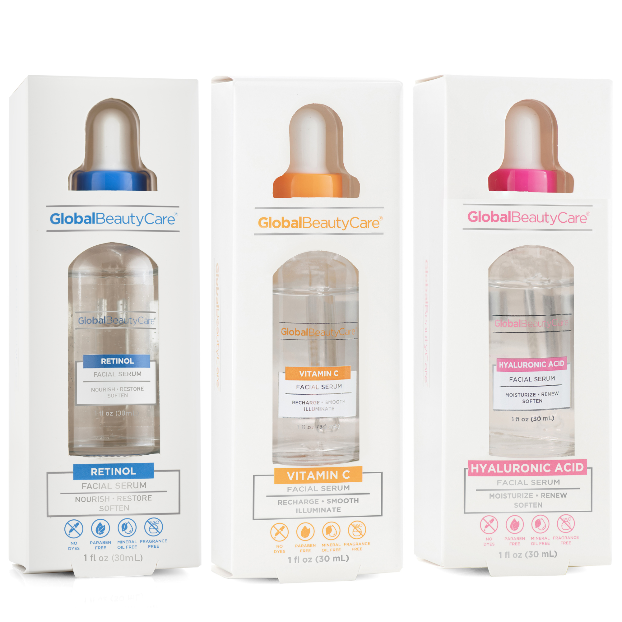 Hyaluronic Acid, Vitamin C, & Retinol Facial Serums - 3 Serums