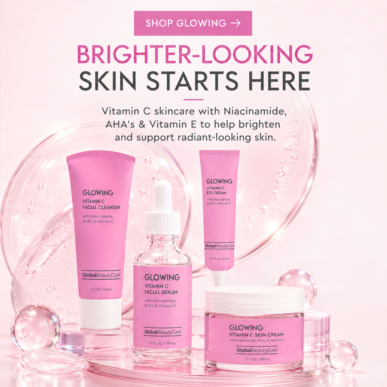 Global Beauty Care Glowing Vitamin C Collection 4-piece set brightening skincare gift set