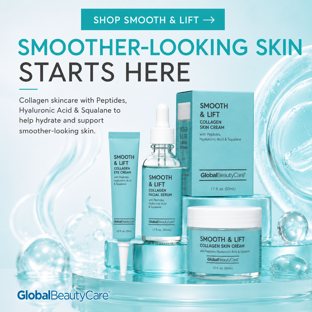 Global Beauty Care Smooth and Lift Collection 4-piece set firming skincare gift set